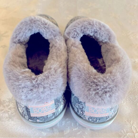 BOBS Skechers Kitty Cat Slippers Gray Plush Sz 7 Gorgeous - Picture 4 of 7